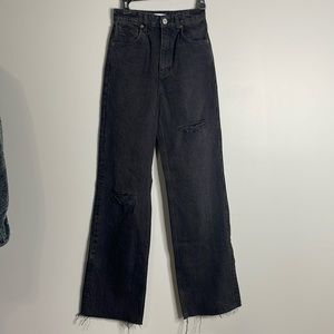 Zara straight leg black distressed jeans